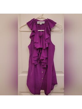 Purple Ruffled Sleeveless Blouse by Fifteen Twenty